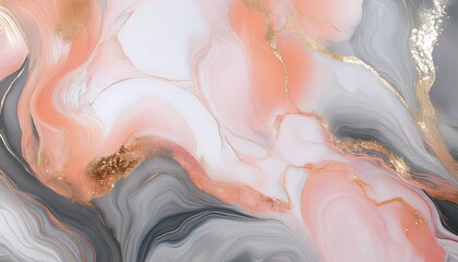 Canvas Print - marbled digital art in peachy and grey tones with gold accents perfect for sophisticated decor modern branding designs and digital backgrounds