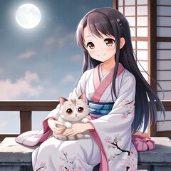 Wall Mural - anime girl with cat