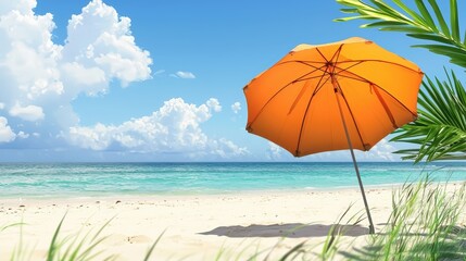 Wall Mural - Orange umbrella on beach