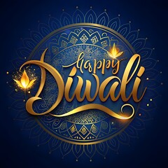 Poster - Free Photo A blue background with gold lettering that says happy festival, photo, 3d render generated ai
