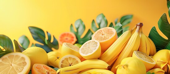 Poster - Tropical fruits such as lemons and bananas presenting a vibrant mix of citrus and sweet flavors displayed in a copy space image