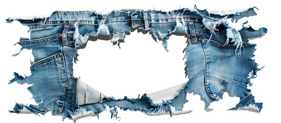 Aufkleber - Ripped jeans displayed on a white background with a hole in the denim fabric ideal for a copy space image