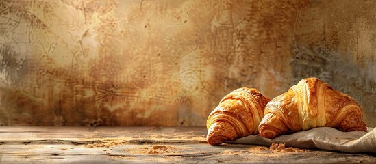 Aufkleber - French bakery meal with a fresh croissant on the table set against a rustic background with copy space image