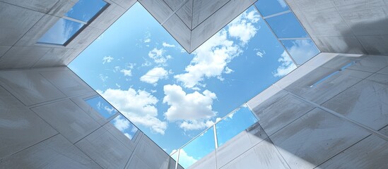 Aufkleber - A corner of the hospital building with a view of the clear blue sky through a window perfect for a copy space image