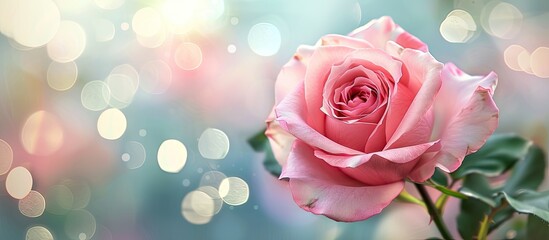 Poster - Top view of a pink rose with a blurred background suitable for copy space image