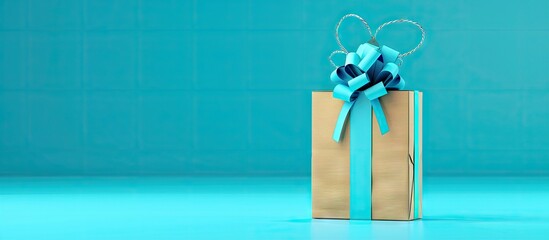 Poster - A gift box is placed inside a paper bag against a blue background with ample space for adding text or images in the empty area