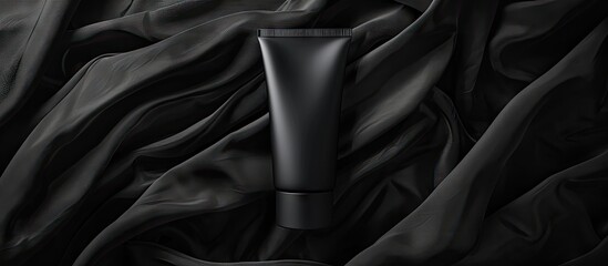 Aufkleber - Black cream tube on a black fabric with a textured background ideal for a mockup with copy space image available