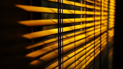 Poster - Golden light streaming through blinds, casting shadows in a cozy indoor space at sunset