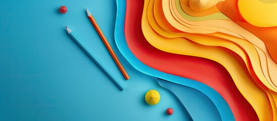 Aufkleber - A top down view of colorful paper abstractions in a mockup with copy space image