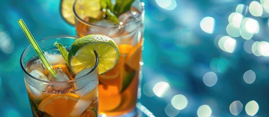 Poster - Hydrating with cool drinks on hot days is refreshing especially when enjoyed with friends Ideal for sharing a moment captured in a copy space image