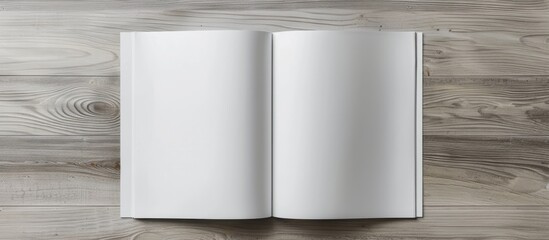 Aufkleber - A blank brochure mockup on a light wood background providing a template for design shown in an A4 magazine mockup on a gray table with a page or notepad ideal for a copy space image