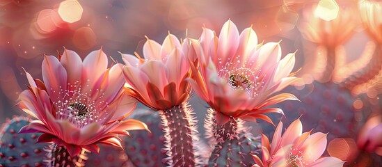Fototapete - Macro image of stunning cactus flowers for wallpaper with ample copy space image