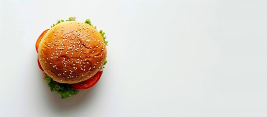 Poster - Top down perspective photograph of a hamburger bun on a white backdrop with available space for additional images