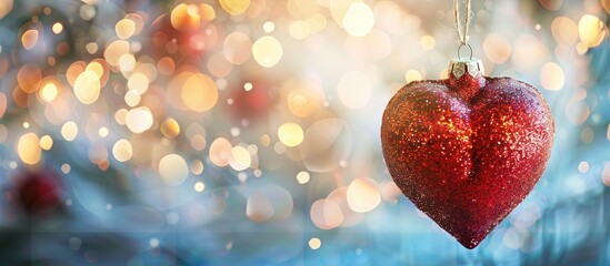 Sticker - Christmas background featuring a heart ornament hanging on a string with a copy space image symbolizing love and health for Valentine s Day