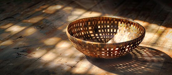 Canvas Print - Rattan basket casting shadows in a photo with copy space image