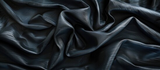 Leinwandbilder - Black leather design with folds and corrugated details showcasing genuine luxury on a cow skin texture background with copy space image