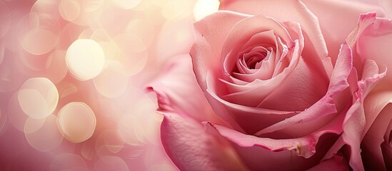 Poster - Top view of a pink rose with a blurred background suitable for copy space image