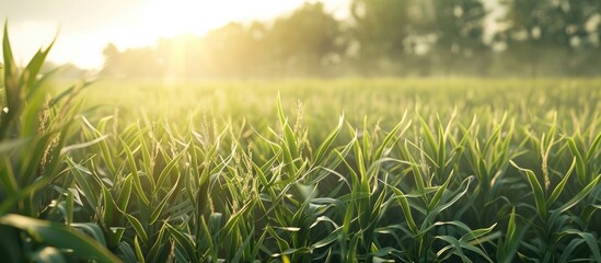 Wall Mural - Cornfield in sunlight with a green hue daytime copy space image