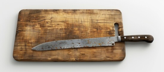 Aufkleber - Photograph of antique knife and chopping board on white backdrop with copy space image