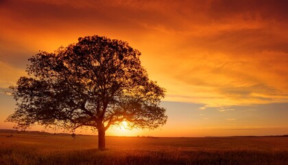 Wall Mural - beautiful tree at sunset vibrant orange with free copy space