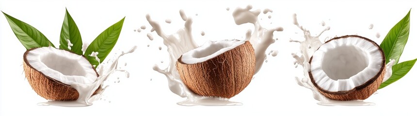 Poster - Embroidered coconuts splashing milk and leaves