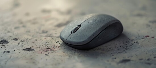 Poster - Close up of a wireless mouse on a lightly textured table with available copy space image
