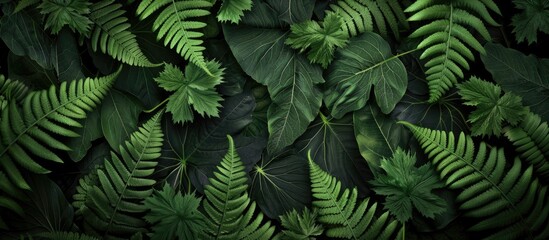 Leinwandbilder - Dark forest background with green fern leaves in the copy space image creates a natural summer floristry backdrop