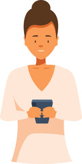 Poster - young woman is holding a smartphone, possibly browsing the internet or engaging with social media