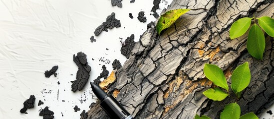 Sticker - Close up image showcasing a highlighter leaves and tree bark set against a white background with copy space image