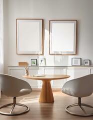 Wall Mural - White workspace interior with board and drawer, window. Mockup frames
