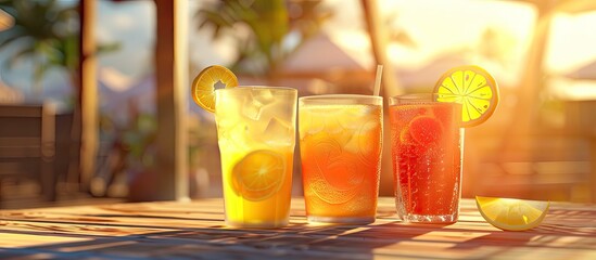 Poster - Hydrating with cool drinks on hot days is refreshing especially when enjoyed with friends Ideal for sharing a moment captured in a copy space image