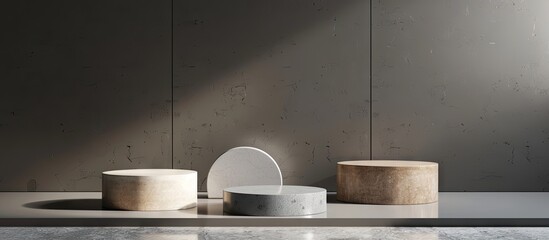Leinwandbilder - Various podiums for product photography on a gray background with copy space image