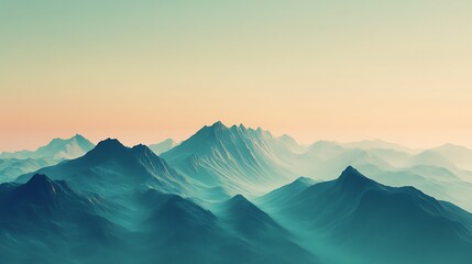 Poster - Misty Mountain Range at Sunset