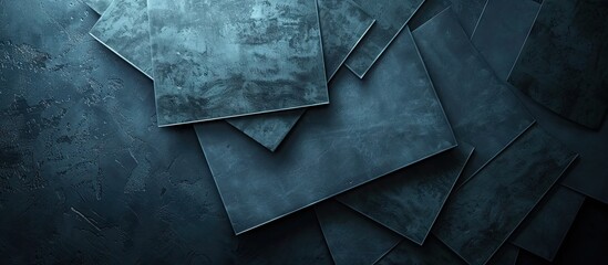 Fototapete - Top view of blank paper sheets on a dark textured background ideal for design showcase with copy space image