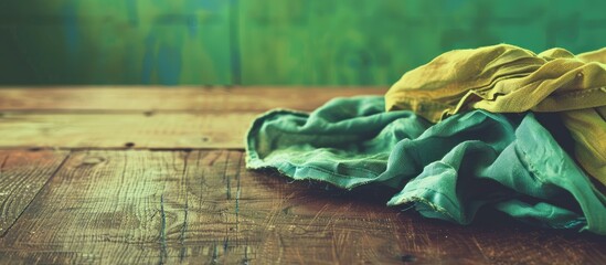 Aufkleber - Vintage filtered image featuring a kitchen cloth displayed on a wooden table with space for additional content