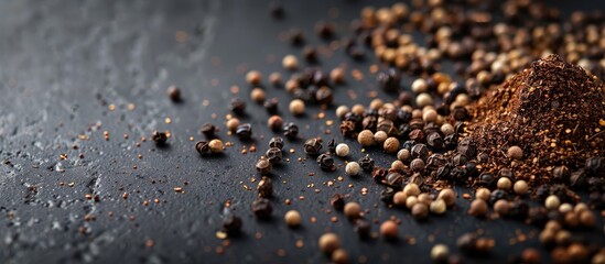 Aufkleber - Dark background enhances ground black pepper with grains in the copy space image