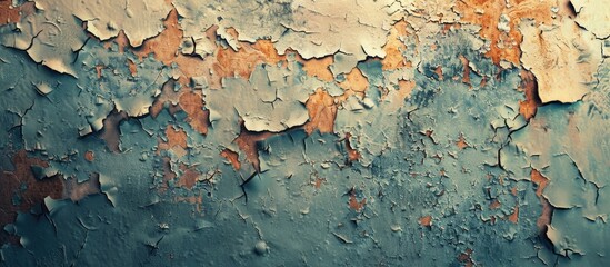 Poster - Abstract effect created by aged wall with cracked and peeling paint offering a unique copy space image