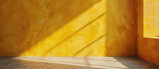 Aufkleber - Yellow background wall with shadowed studio backdrop showcases products providing a perfect copy space image for text and product presentation