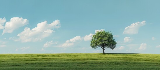 Poster - Rural farm landscape with a solitary tree providing a serene focal point for the copy space image