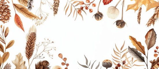 Poster - Folk art inspired pattern with dry herb leaves twigs grain and flowers perfect for a copy space image
