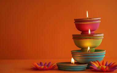 Sticker - Colorful diyas lit for Diwali