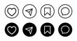 © Munnacreativehub - Like, share, save and comment icon in filled and line style isolated on white background. Set of social media elements. Social media like, share, save and comment button. Vector illustration.