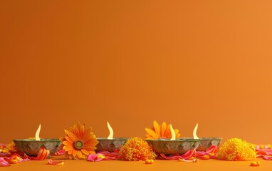 Canvas Print - Candles and flowers on orange