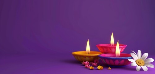 Sticker - Diya lamps on purple background