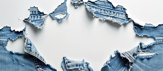 Aufkleber - Ripped jeans displayed on a white background with a hole in the denim fabric ideal for a copy space image