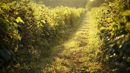 Poster - Lush blackcurrant rows bask in the glow of a summer's day on a Ukrainian farm, inviting exploration of the earth's vibrant beauty.