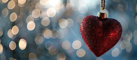 Poster - Christmas background featuring a heart ornament hanging on a string with a copy space image symbolizing love and health for Valentine s Day