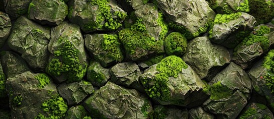 Poster - Moss covered rocks in a background texture image with copy space