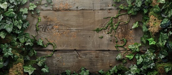 Sticker - Botanical backdrop featuring wood moss and ivy leaves with copy space image