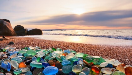 Wall Mural - pile of colorful seaglass at the beach